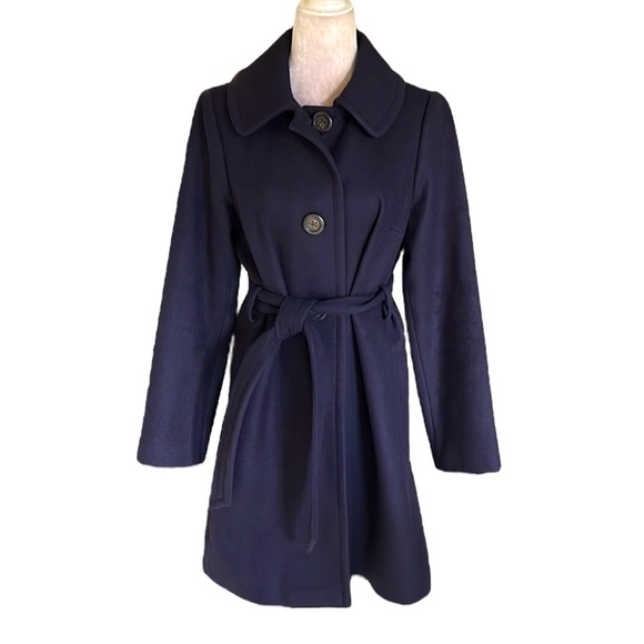 J. Crew Vintage Navy Blue Wool Cashmere Belted Longline Pea Coat Jacket - S - Picture 1 of 11